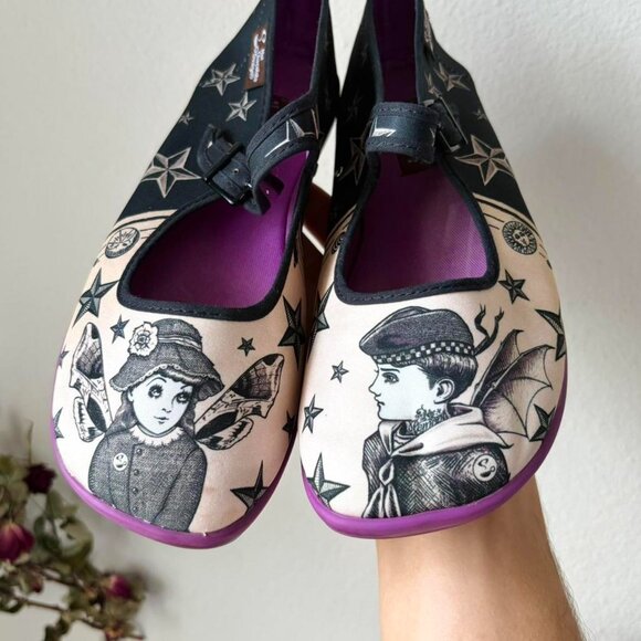 y2k 2000s emo art design purple mary jane sandals flats women's 7 - Picture 3 of 7